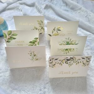 30 Greenery Leaves Gold Foil Thank You Cards NWT